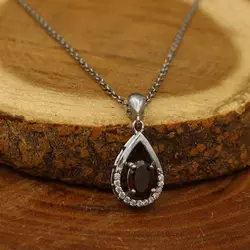 گردنبند گارنت الماس تراش نقره زنانه طرح مه لقا