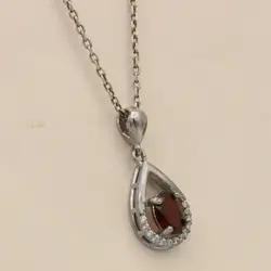 گردنبند گارنت الماس تراش نقره زنانه طرح مه لقا