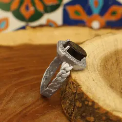 انگشتر عقیق مشکی نقره زنانه طرح بیتا + حرز امام جواد (ع) + آیت الکرسی
