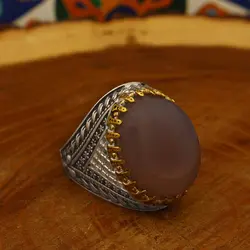 انگشتر عقیق کبود یمنی نقره مردانه طرح برزان