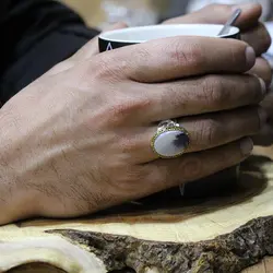 انگشتر عقیق شجر نقره مردانه طرح دورطلایی حسین (ع)