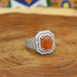 انگشتر عقیق سرخ یمنی نقره زنانه طرح سایه