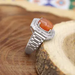 انگشتر عقیق سرخ یمنی نقره زنانه طرح سایه