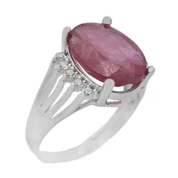 انگشتر یاقوت سرخ الماس تراش نقره زنانه طرح بنفشه