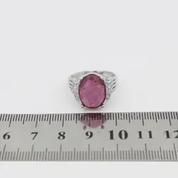 انگشتر یاقوت سرخ الماس تراش نقره زنانه طرح بنفشه