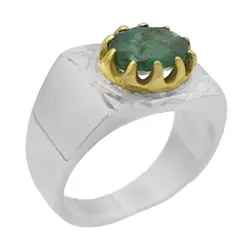 انگشتر زمرد الماس تراش نقره مردانه طرح کافی