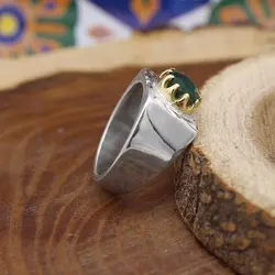 انگشتر زمرد الماس تراش نقره مردانه طرح کافی