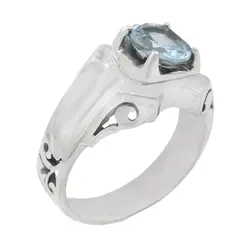 انگشتر توپاز الماس تراش نقره مردانه دست ساز طرح کیان