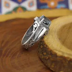 انگشتر توپاز الماس تراش نقره مردانه دست ساز طرح کیان