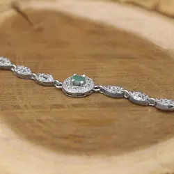 دستبند زمرد الماس تراش نقره زنانه طرح شبنم