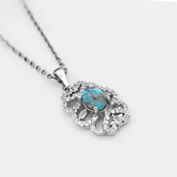 گردنبند فیروزه نیشابوری نقره زنانه طرح جواهر