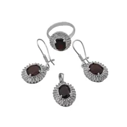 نیم ست گارنت الماس تراش نقره زنانه طرح راویه