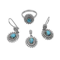 نیم ست فیروزه نیشابوری نقره زنانه طرح گلی