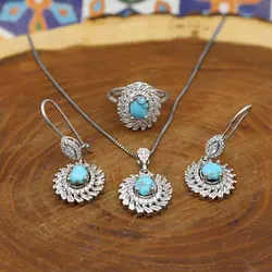 نیم ست فیروزه نیشابوری نقره زنانه طرح گلی