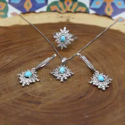 نیم ست فیروزه نیشابوری نقره زنانه طرح حلما