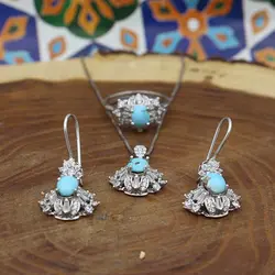 نیم ست فیروزه نیشابوری نقره زنانه طرح سمانه