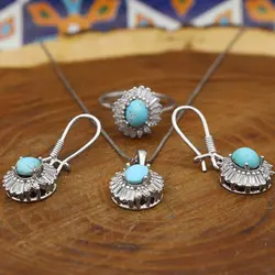 نیم ست فیروزه نیشابوری نقره زنانه طرح معصومه