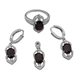 نیم ست گارنت الماس تراش نقره زنانه طرح هانا