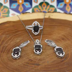 نیم ست گارنت الماس تراش نقره زنانه طرح هانا