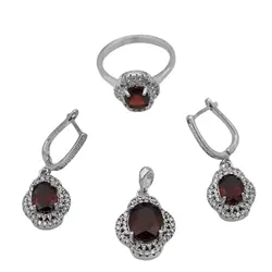 نیم ست گارنت الماس تراش نقره زنانه طرح غزل