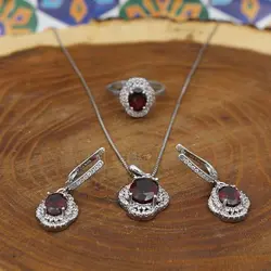 نیم ست گارنت الماس تراش نقره زنانه طرح غزل