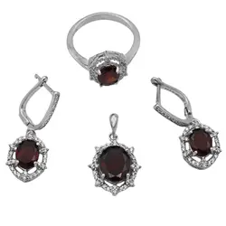 نیم ست گارنت الماس تراش نقره زنانه طرح آذر