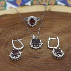 نیم ست گارنت الماس تراش نقره زنانه طرح آذر