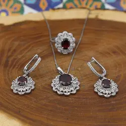 نیم ست گارنت الماس تراش نقره زنانه طرح شهرزاد