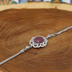 دستبند یاقوت سرخ الماس تراش نقره زنانه طرح هدیه