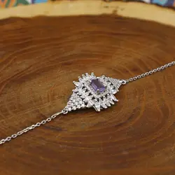 دستبند آمیتیست الماس تراش نقره زنانه طرح هدیه