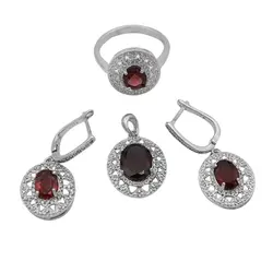 نیم ست گارنت الماس تراش نقره زنانه طرح کوکب