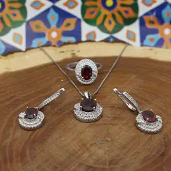 نیم ست گارنت الماس تراش نقره زنانه طرح آشا