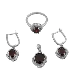 نیم ست گارنت الماس تراش نقره زنانه طرح کوثر