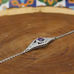 دستبند آمیتیست الماس تراش نقره زنانه طرح خاطره