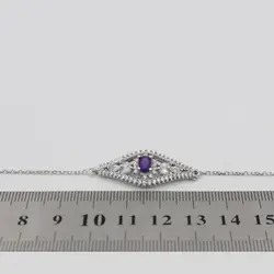 دستبند آمیتیست الماس تراش نقره زنانه طرح خاطره