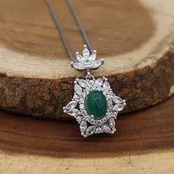 گردنبند عقیق سبز نقره زنانه طرح رخشان