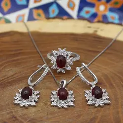 نیم ست عقیق سرخ نقره زنانه طرح افسانه