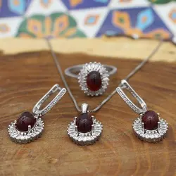 نیم ست عقیق سرخ نقره زنانه طرح فرزانه