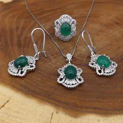 نیم ست عقیق سبز نقره زنانه طرح رخساره