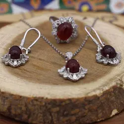 نیم ست عقیق سرخ نقره زنانه طرح رحاب