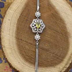 دستبند زبرجد الماس تراش نقره زنانه طرح ثمین