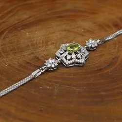 دستبند زبرجد الماس تراش نقره زنانه طرح ثمین