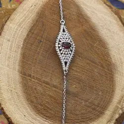 دستبند گارنت الماس تراش نقره زنانه طرح مهرزاد