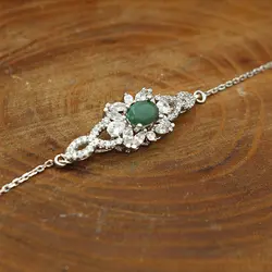 دستبند زمرد الماس تراش نقره زنانه طرح سریه