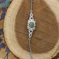 دستبند زمرد الماس تراش نقره زنانه طرح سریه