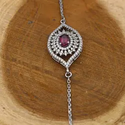 دستبند گارنت الماس تراش نقره زنانه طرح نرگس