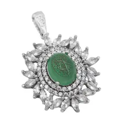 گردنبند عقیق سبز نقره زنانه طرح عذرا + حکاکی آیه من یتق الله