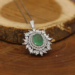 گردنبند عقیق سبز نقره زنانه طرح عذرا + حکاکی آیه من یتق الله