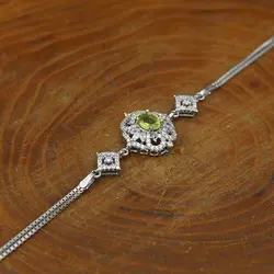 دستبند زبرجد الماس تراش نقره زنانه طرح کوکب