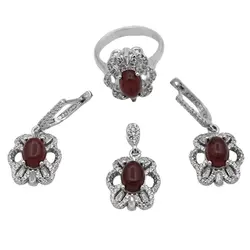 نیم ست عقیق سرخ نقره زنانه طرح رحیمه